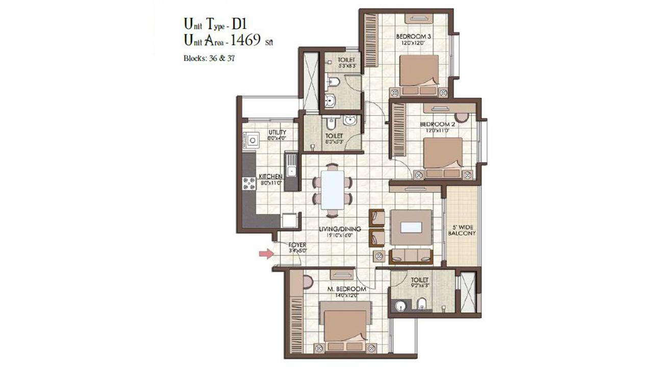 floorplanunit_type D1_1469sft - Prestige Kew Gardens